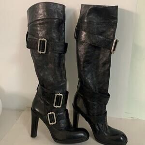 GIANNI BARBATO TALL LEATHER BUCKLE HEEL BOOTS SIZE 38‎